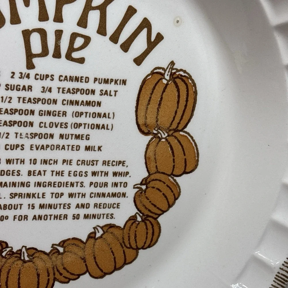Vintage 1983 Royal China Country Harvest Pumpkin Pie Recipe Baking Dish - USA